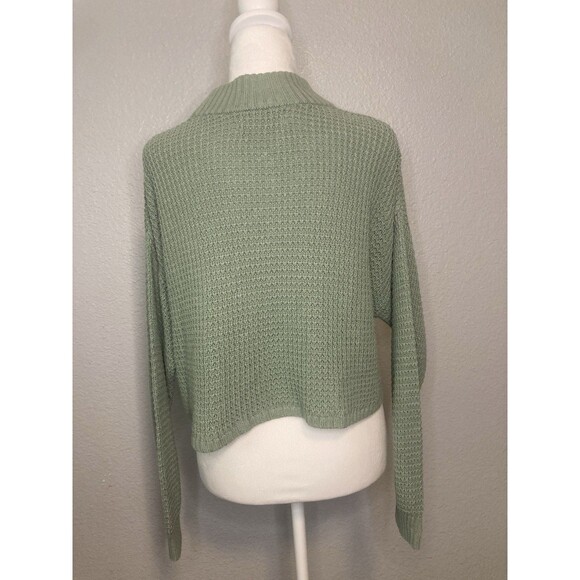 Hollister Women’s Size Small Sweater Cropped Green Waffle Knit - Picture 6 of 8
